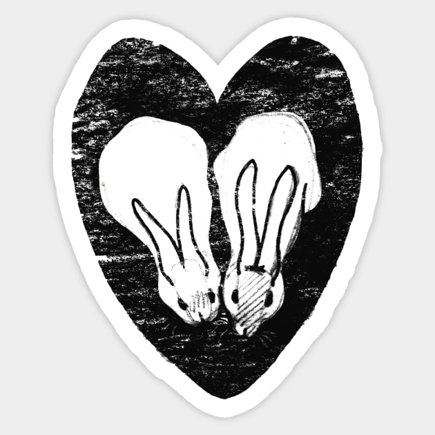 Huddling Rabbits Sticker by crumpetsandcrabsticks